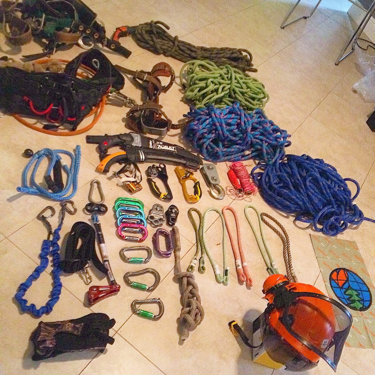 The climbing kit — ropes, saddles and steel